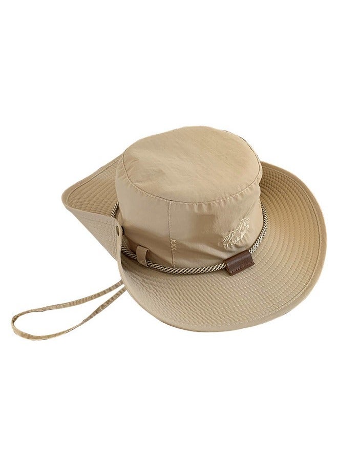 Women Spring Autumn Wide Brim Sun Protection Fishing Cap Outdoor Camping Adventure Quick Dry Breathable Bucket Hat Cowboy Khaki