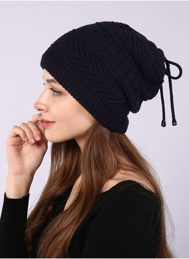 Women Winter Slouchy Beanie Outdoor Warm Stocking Hat Thick Knitted Skull Hats Multifunctional for Scarves Mask Black
