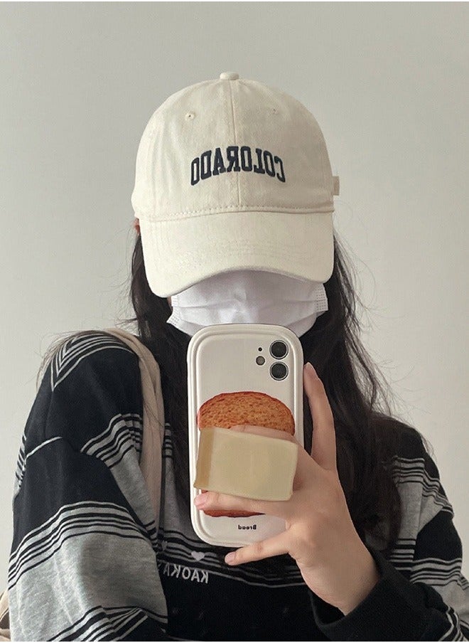 Women Men Korean Version Versatile Breathable Baseball Cap Spring Autumn Smile Design Adjustable Sun Protection Peaked Suitable for Daily Outdoor Sports White