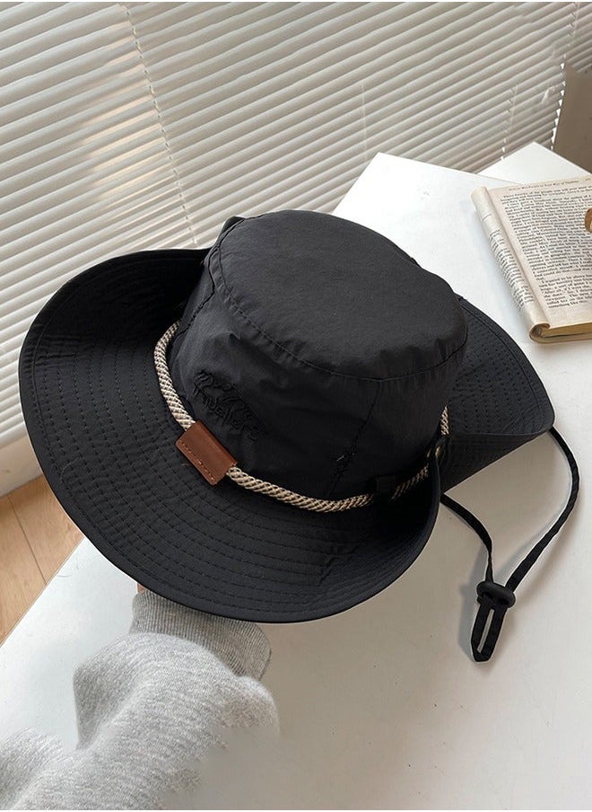 Women Spring Autumn Wide Brim Sun Protection Fishing Cap Outdoor Camping Adventure Quick Dry Breathable Bucket Hat Cowboy Black