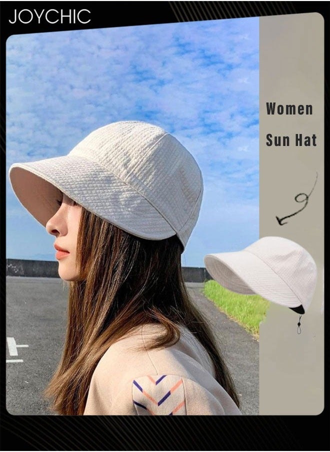 Women Autumn Winter Versatile Bucket Hat Daily Outdoor Sun Protection Peaked Cap Adjustable Foldable Waffle for Ladies Girls White