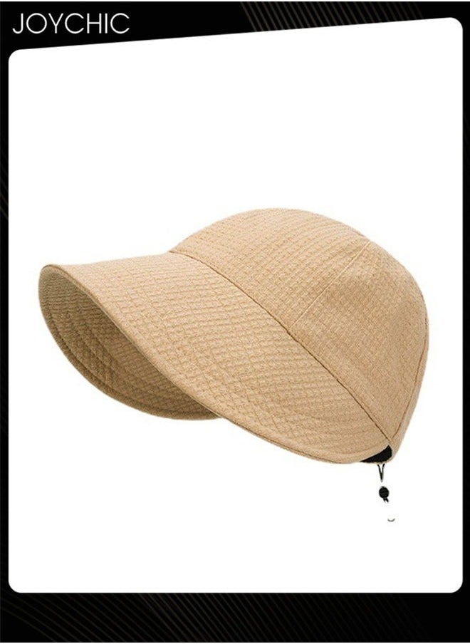 Women Spring Summer Autumn Winter Versatile Bucket Hat Daily Outdoor Sun Protection Peaked Cap Adjustable Foldable Waffle for Ladies Girls Khaki