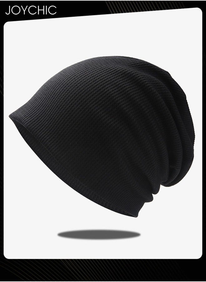 Slouch Beanie Hat for Men Women Stretchy Skull Cap Soft Spring Autumn Warm Daily Outdoor Cuffed Hats Unisex Comfortable Black