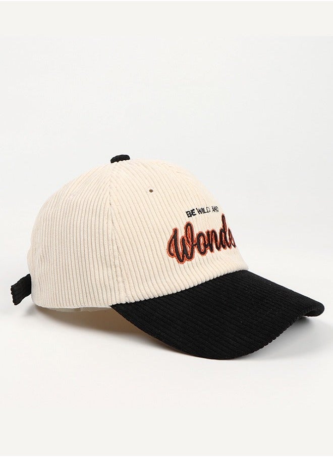 New Style Women Men Autumn Winter Warm Baseball Cap Letter Embroidered Splicing Peaked cap Korean Version Versatile Casual Adjustable Hat Black+Beige