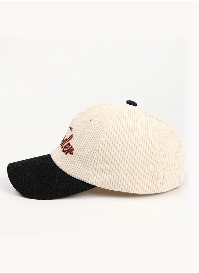 New Style Women Men Autumn Winter Warm Baseball Cap Letter Embroidered Splicing Peaked cap Korean Version Versatile Casual Adjustable Hat Black+Beige