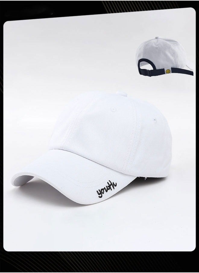 Women Men Korean Version Versatile Baseball Cap Spring Autumn Smile Design Adjustable Sun Protection Hat Suitable for Daily Outdoor Sports White