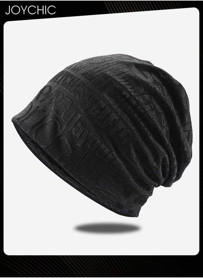 Cotton Slouchy Beanie Spring Autumn Skull Cap Hip-Hop Running Adult Dwarf Hat Breathable Chemo for Men Women Black