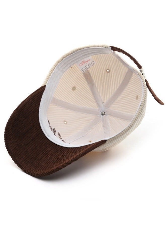 New Style Women Men Autumn Winter Warm Baseball Cap Letter Embroidered Splicing Peaked cap Korean Version Versatile Casual Adjustable Hat Coffee+Beige