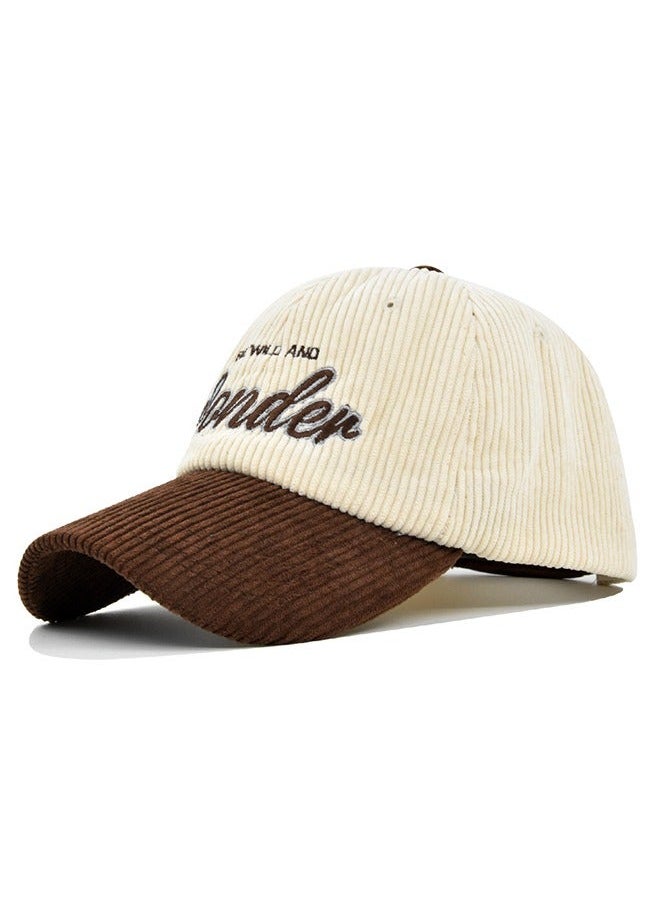 New Style Women Men Autumn Winter Warm Baseball Cap Letter Embroidered Splicing Peaked cap Korean Version Versatile Casual Adjustable Hat Coffee+Beige