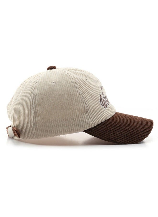 New Style Women Men Autumn Winter Warm Baseball Cap Letter Embroidered Splicing Peaked cap Korean Version Versatile Casual Adjustable Hat Coffee+Beige