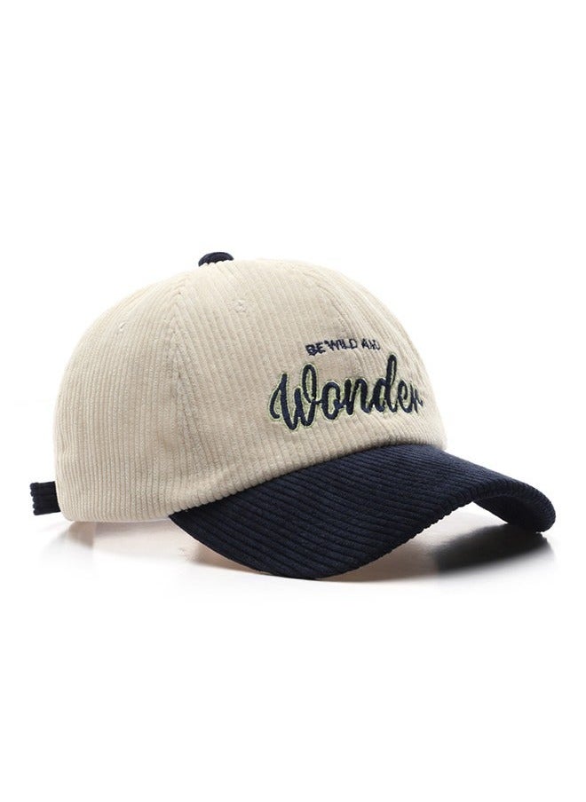 New Style Women Men Autumn Winter Warm Baseball Cap Letter Embroidered Splicing Peaked cap Korean Version Versatile Casual Adjustable Hat Navy+Beige