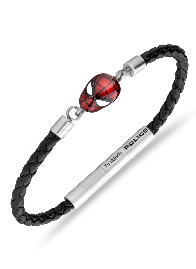 Web Slinger BraceletBlack Leather with Iconic Red Spider-Man Mask and Magnetic ClosureBold Men's Style
