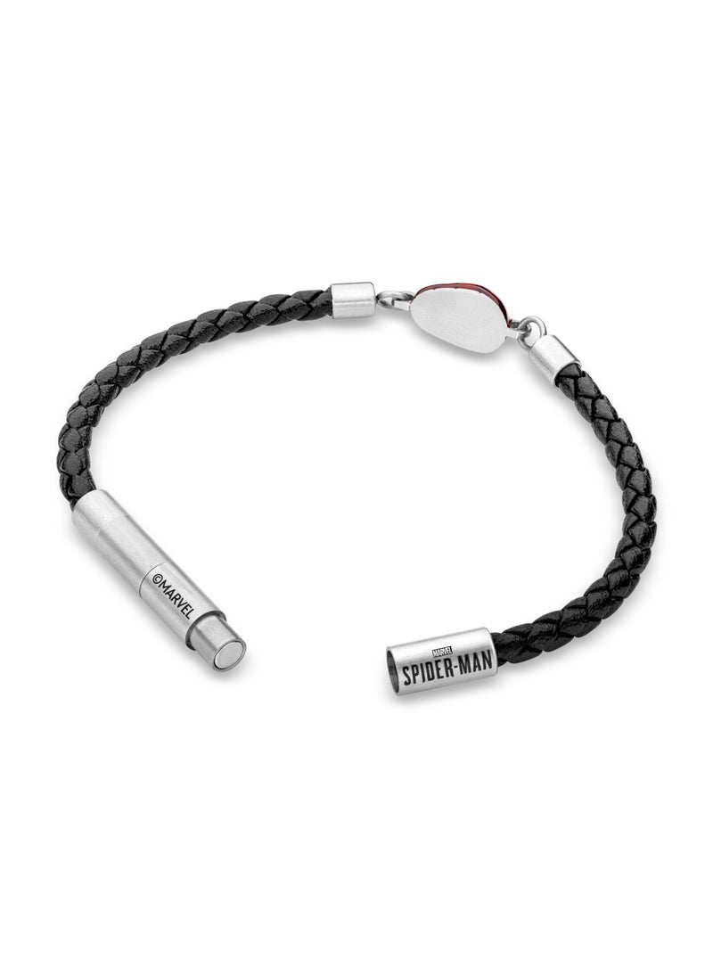 Web Slinger BraceletBlack Leather with Iconic Red Spider-Man Mask and Magnetic ClosureBold Men's Style