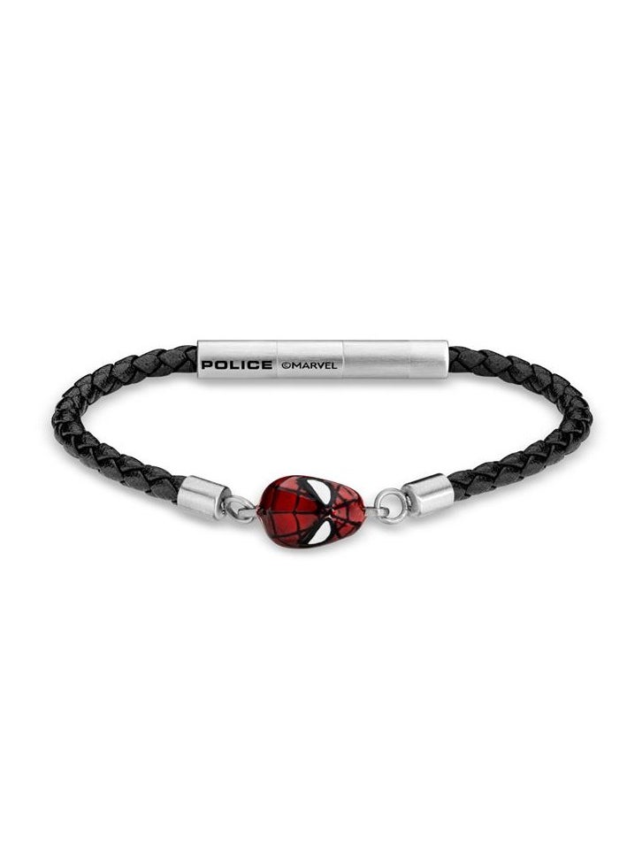 Web Slinger BraceletBlack Leather with Iconic Red Spider-Man Mask and Magnetic ClosureBold Men's Style