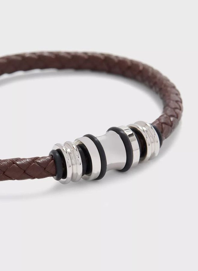 Brown Leather Weave Wrist Bracelet for Men