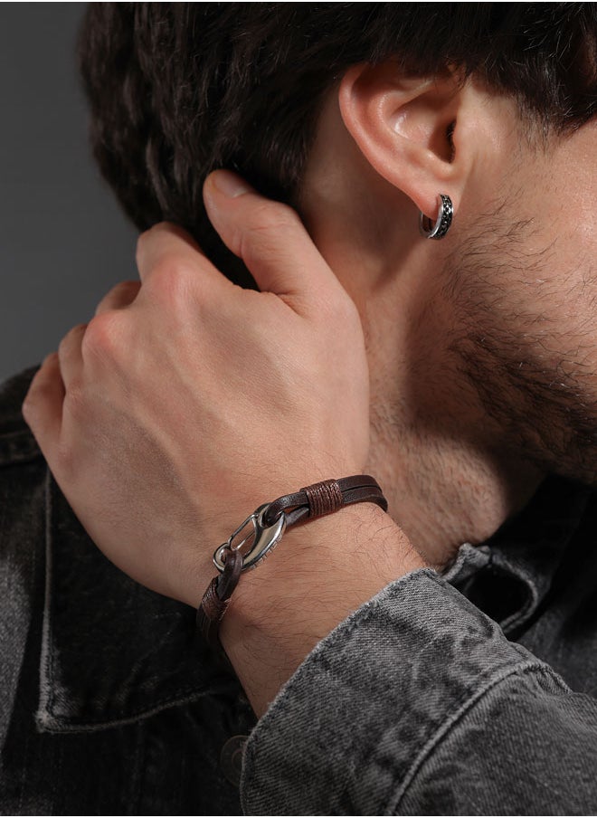 Wishbone Leather Bracelet Double Row Brown Leather with Hook Closure