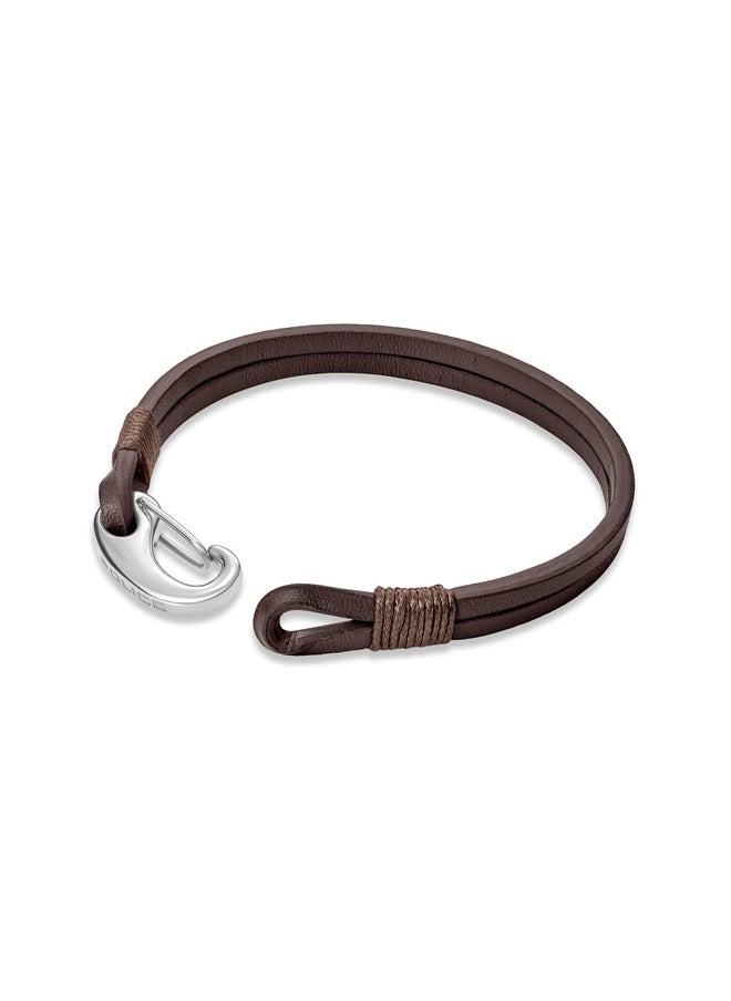 Wishbone Leather Bracelet Double Row Brown Leather with Hook Closure