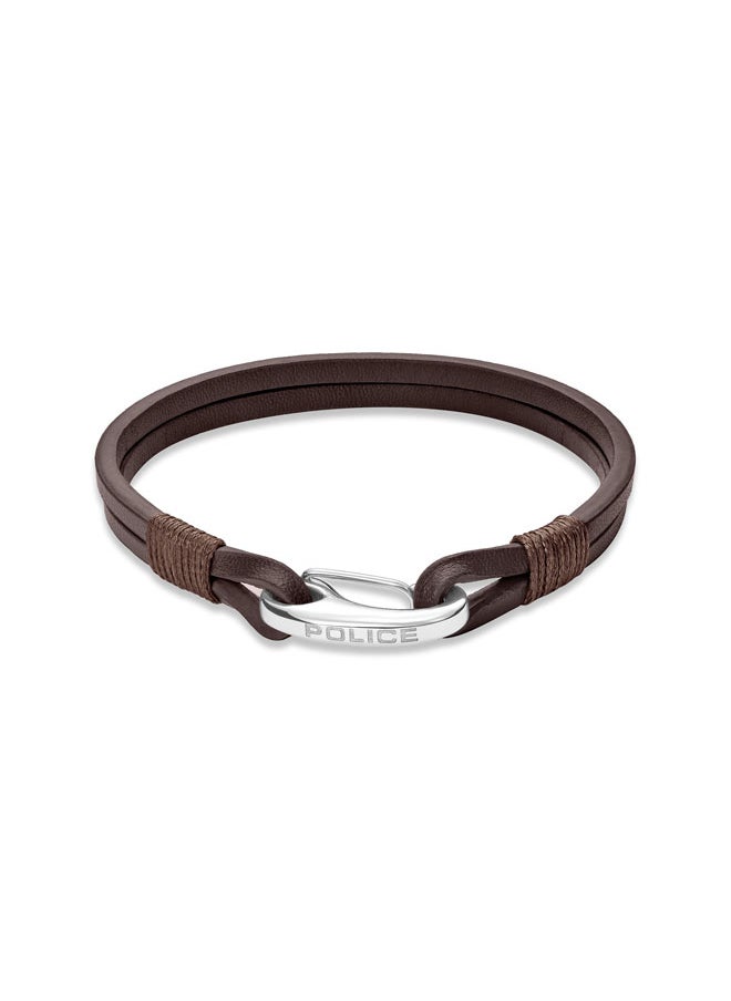 Wishbone Leather Bracelet Double Row Brown Leather with Hook Closure