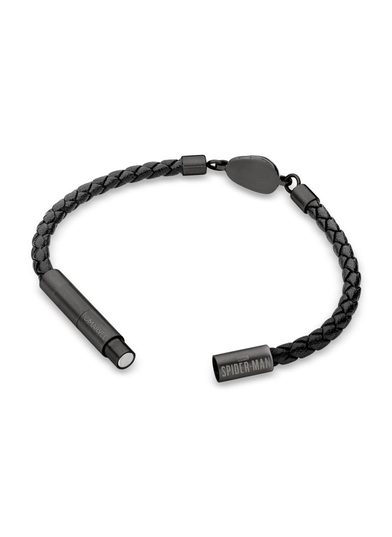 Web Slinger BraceletBlack Leather with Iconic Spider-Man Mask and Magnetic ClosureBold Men's Style