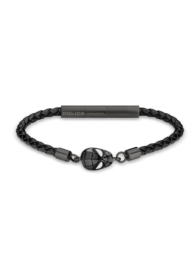 Web Slinger BraceletBlack Leather with Iconic Spider-Man Mask and Magnetic ClosureBold Men's Style