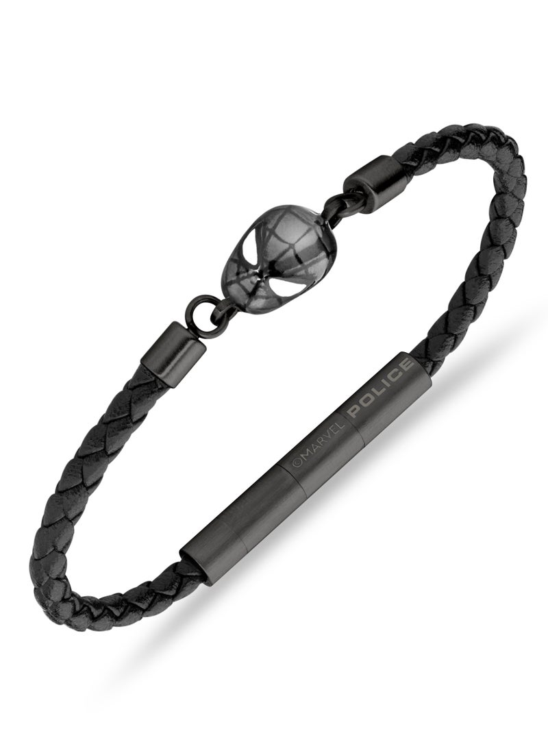 Web Slinger BraceletBlack Leather with Iconic Spider-Man Mask and Magnetic ClosureBold Men's Style