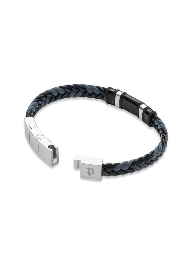 Weavebreaker BraceletDual-Color Braided Leather with Black Wing Logo Plaque and P Logo ClosureBold Men's Style