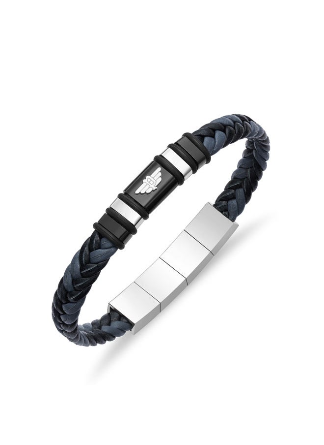 Weavebreaker BraceletDual-Color Braided Leather with Black Wing Logo Plaque and P Logo ClosureBold Men's Style
