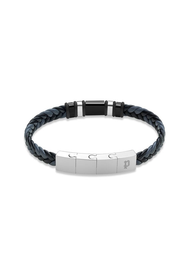 Weavebreaker BraceletDual-Color Braided Leather with Black Wing Logo Plaque and P Logo ClosureBold Men's Style