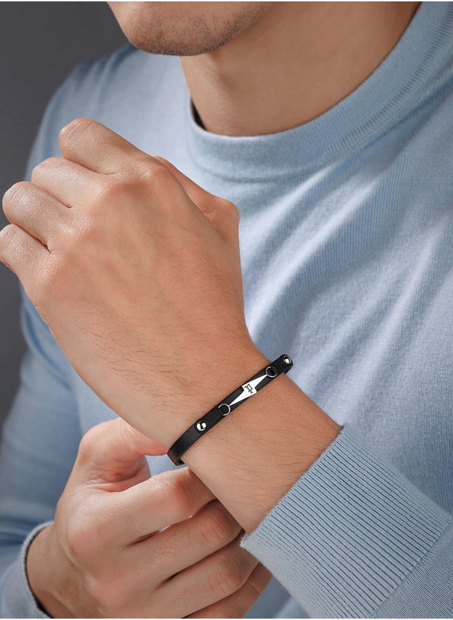 Strike Black Leather Bracelet Lightning Motif for Bold, Unapologetic Style