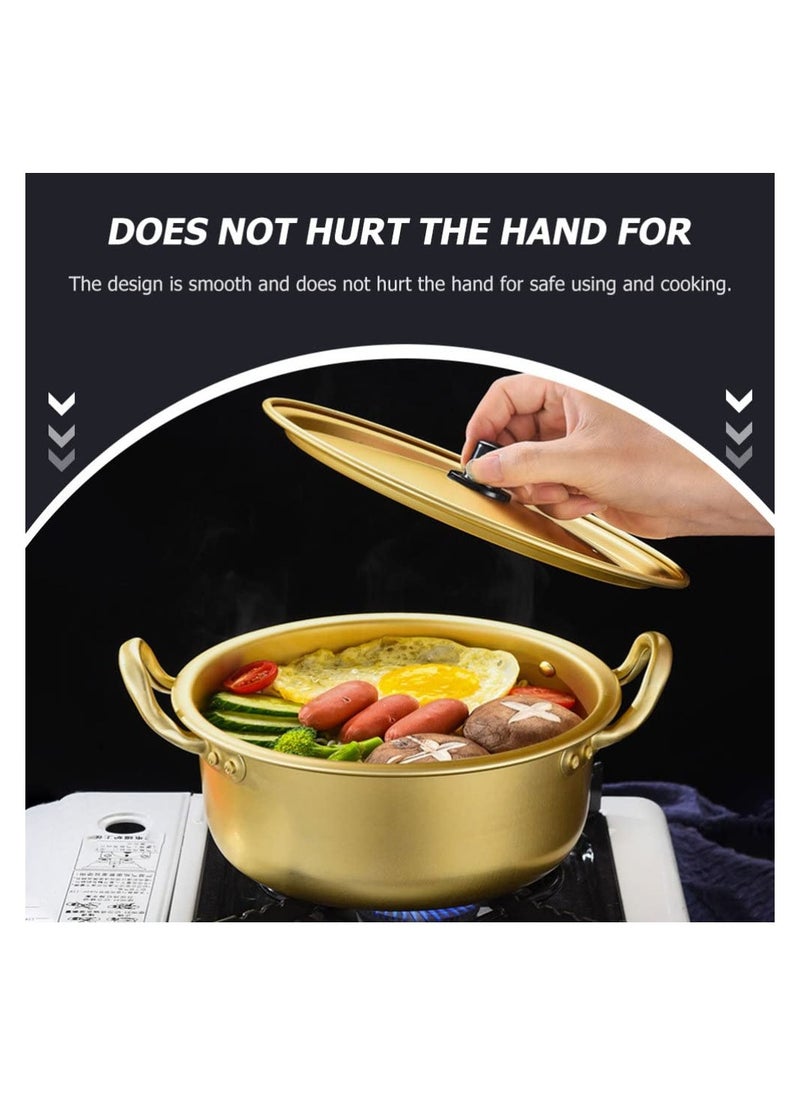 1 Set Korean Cooking Ramen Pot, with 1pair Lid Spoon and Chopsticks, Double Handle Korean Ramen Noodle Pot Korean Stockpots (6inch/ 16cm)