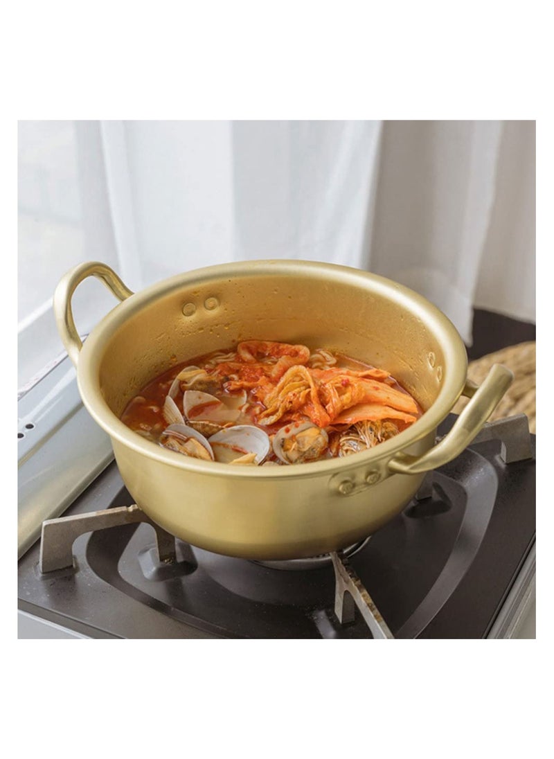 1 Set Korean Cooking Ramen Pot, with 1pair Lid Spoon and Chopsticks, Double Handle Korean Ramen Noodle Pot Korean Stockpots (6inch/ 16cm)