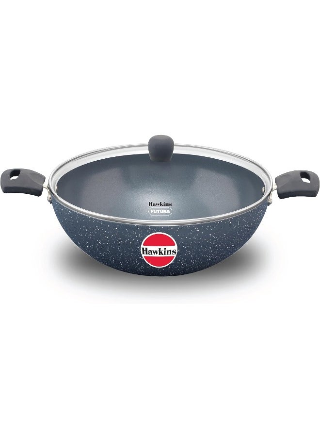 5 Liters Ceramic Aluminium Non Stick Deep Kadhai/Frying Pan With Glass Lid,Induction Compatible,Grey