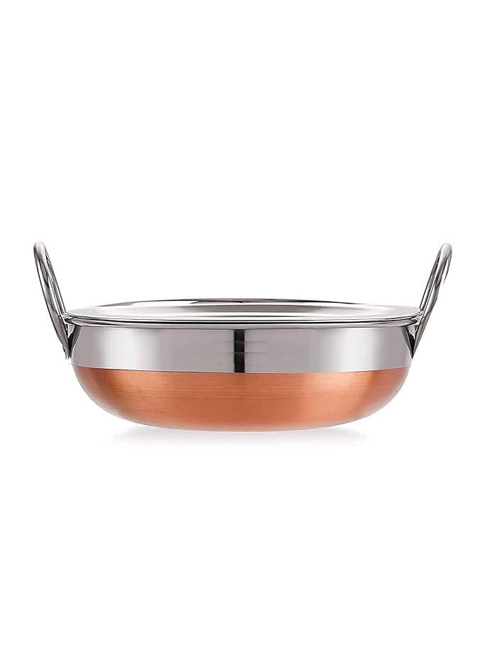 VVJ KITCHEN STORE Copper Bottom kadhai Stainless Steel Copper Bottom Kadhai with Copper Bottom kadhai Bottom Pot Pans for Frying Copper Bottom 2 Litter