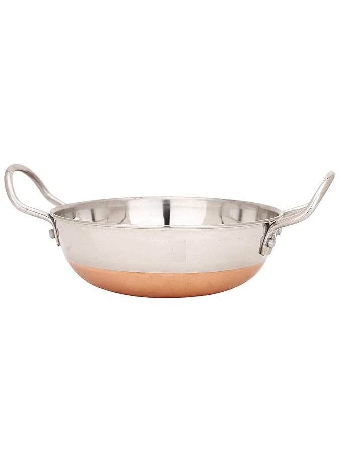 VVJ KITCHEN STORE Copper Bottom kadhai Stainless Steel Copper Bottom Kadhai with Copper Bottom kadhai Bottom Pot Pans for Frying Copper Bottom 2 Litter