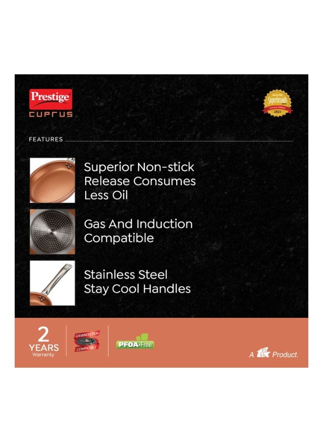 Prestige Cuprus Aluminium Non-Stick Fry Pan – 24 cm | 1.9L Capacity | Gas & Induction Compatible | Metal Spoon Friendly | Copper Finish