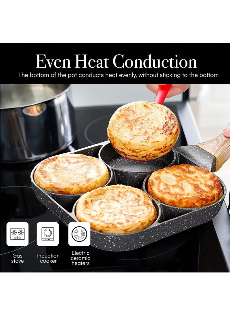 ECAPT Non Stick Grill Pan Mini Pan Uttapam Tawa Aluminum Multi Snack Maker 4 Cavity Egg Frying Pancake Maker Black