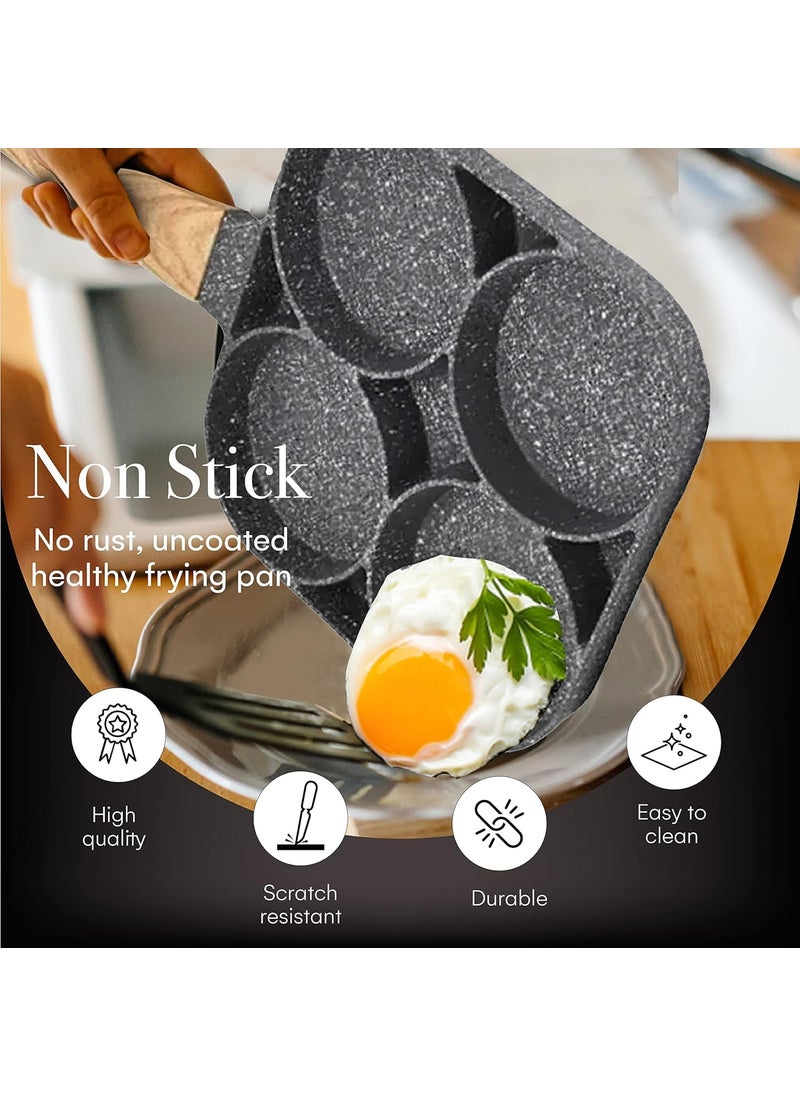 ECAPT Non Stick Grill Pan Mini Pan Uttapam Tawa Aluminum Multi Snack Maker 4 Cavity Egg Frying Pancake Maker Black
