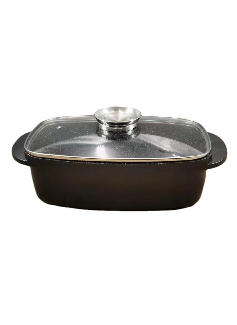 MUGATH 12 Inch Large Turkey Aluminum Roasting Pan with Lid Nonstick Roaster Oven pan with Grooved Bottom for Basting Roasting Pan for Oven Serves 15 People Dishwasher Safe