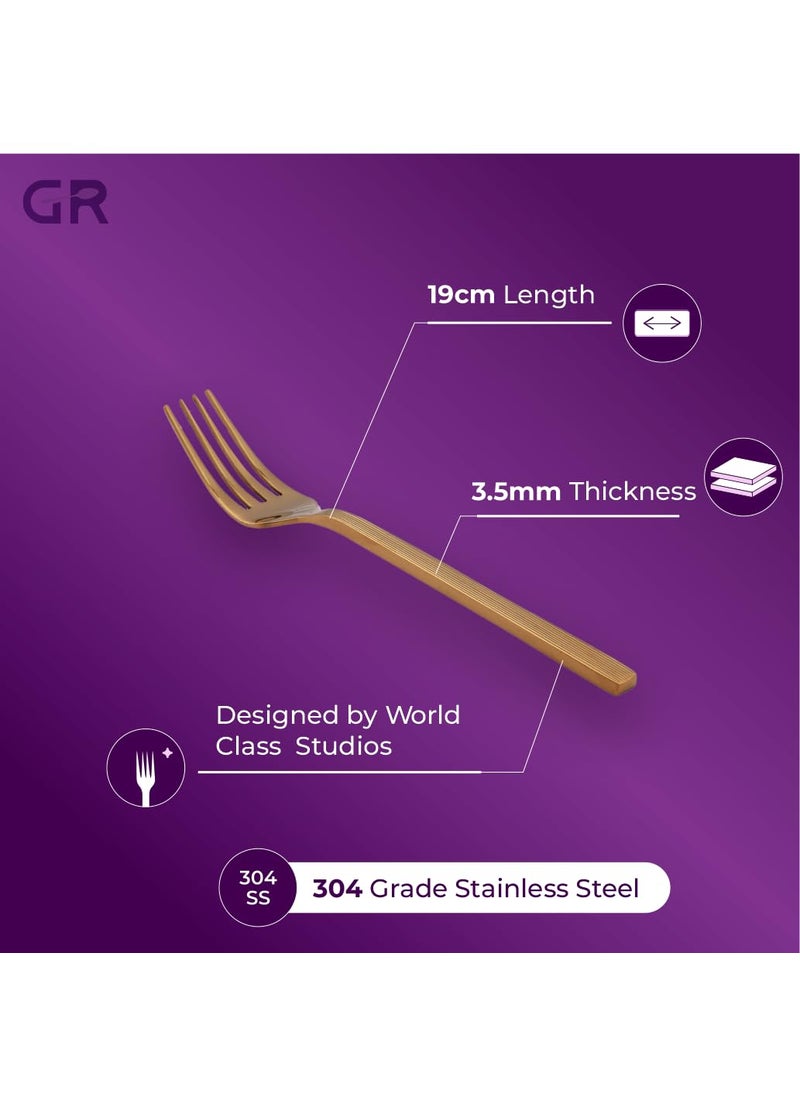 GROX Stainless Steel Premium Sleek Regular Fork Gold Set of 6 19 cm