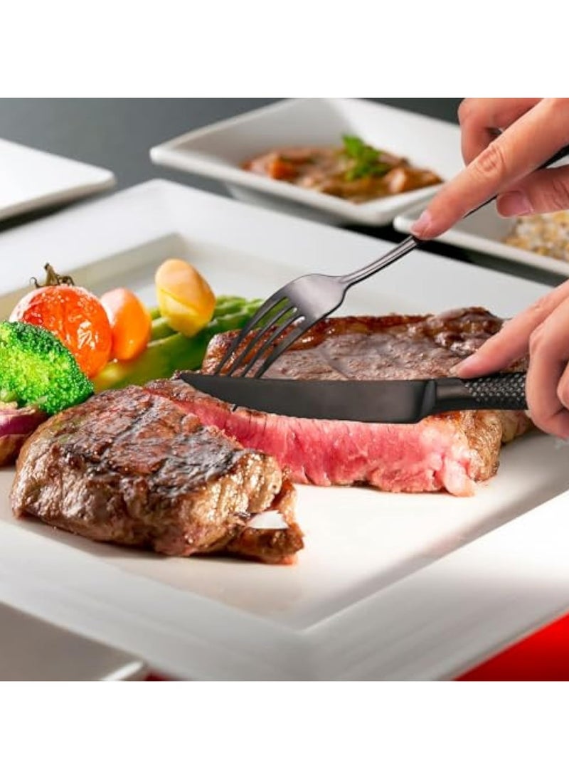 Hammered Silverware Set, 4-Piece Modern Black 18/10 Stainless Steel Flatware Set with Forks Spoons and Knives, Unique Metal Cutlery Sets for Home Restaurant, Mirror Polished & Dishwasher Safe