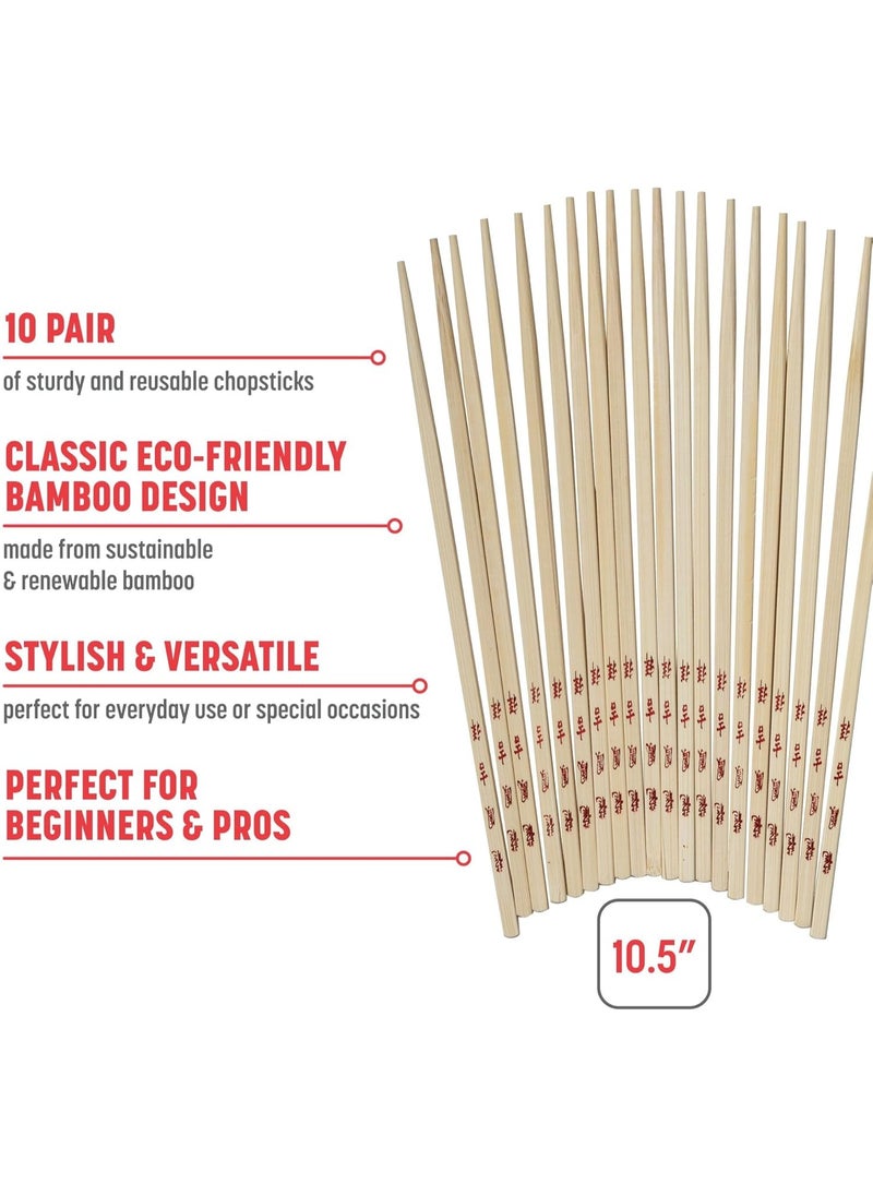 Joyce Chen Reusable Burnished Bamboo Chopsticks Set, 10 Pair