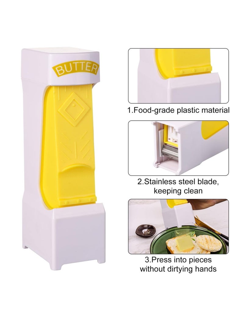 Butter Cutter Slicer, Pressing Style Butter Slicer Click with Stainless Steel Blade Butter Dispenser Stick to Store Butter Slicing Tool for Bread Toast Kitchen, without Dirtying Hands