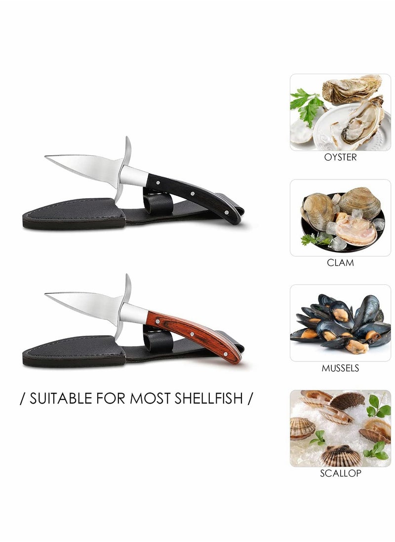 Oyster Knife Shucker Set, Gloves Cut Resistant Level 5 Protection Seafood Opener Kit Tools, 3.5’’ Stainless steel Oyster Knife, Thoughtful Gift for Seafood Lovers, for Home Restaurant (2knifes+1Glove)