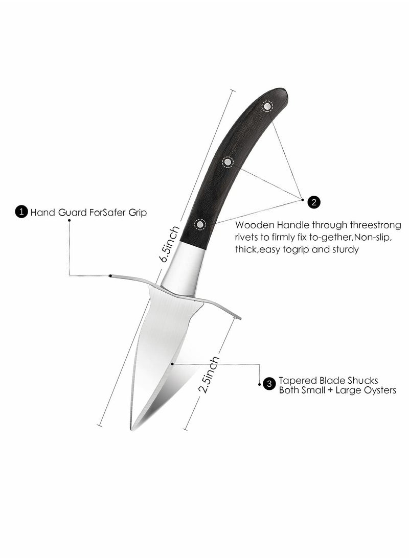 Oyster Knife Shucker Set, Gloves Cut Resistant Level 5 Protection Seafood Opener Kit Tools, 3.5’’ Stainless steel Oyster Knife, Thoughtful Gift for Seafood Lovers, for Home Restaurant (2knifes+1Glove)