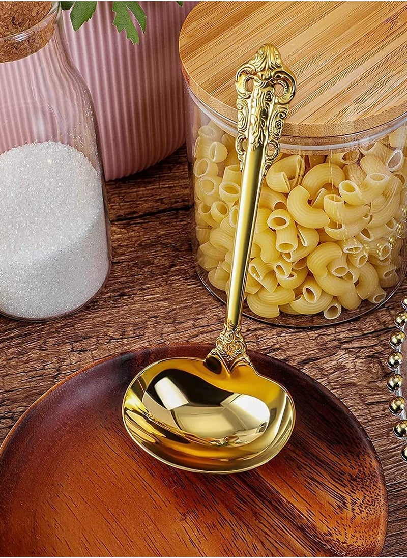 Gold Soup Spoons Small Gravy Ladle Elegance Ladle High Grade Stainless Steel Small Gravy Sauce Ladle for Kitchen or Restaurant Cooking Stirring Super Shiny and Dishwasher Safe
