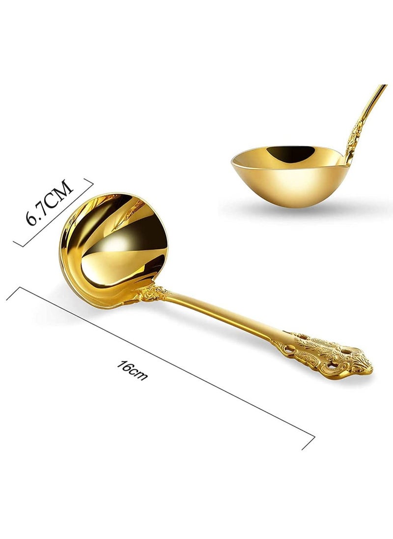 Gold Soup Spoons Small Gravy Ladle Elegance Ladle High Grade Stainless Steel Small Gravy Sauce Ladle for Kitchen or Restaurant Cooking Stirring Super Shiny and Dishwasher Safe