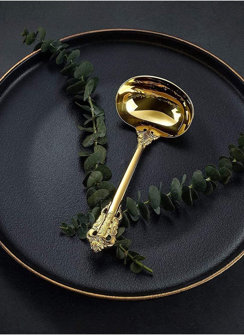 Gold Soup Spoons Small Gravy Ladle Elegance Ladle High Grade Stainless Steel Small Gravy Sauce Ladle for Kitchen or Restaurant Cooking Stirring Super Shiny and Dishwasher Safe