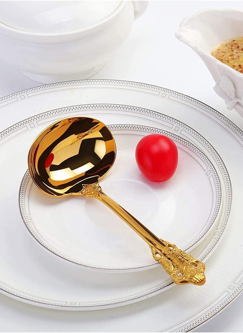 Gold Soup Spoons Small Gravy Ladle Elegance Ladle High Grade Stainless Steel Small Gravy Sauce Ladle for Kitchen or Restaurant Cooking Stirring Super Shiny and Dishwasher Safe