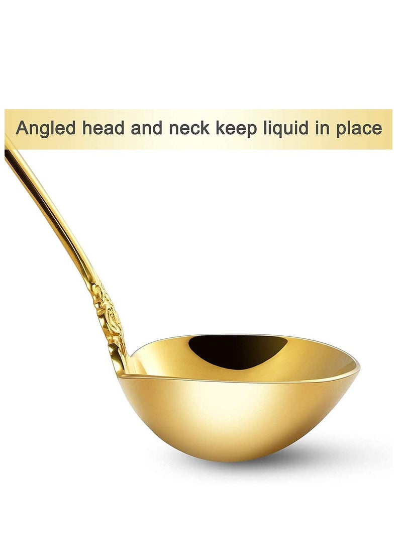 Gold Soup Spoons Small Gravy Ladle Elegance Ladle High Grade Stainless Steel Small Gravy Sauce Ladle for Kitchen or Restaurant Cooking Stirring Super Shiny and Dishwasher Safe