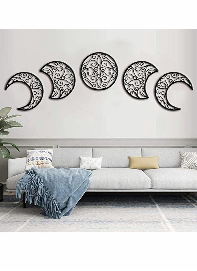 Moon Decoration Wall Decoration, Art decoration Wall Hanging, Boho Bedroom Decor Home Wall Decoration (Black, 5 Pieces)